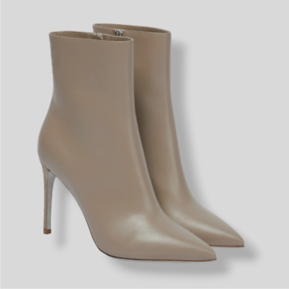 Saks Fifth Avenue Beige Pointed-Toe Stiletto Ankle Boots